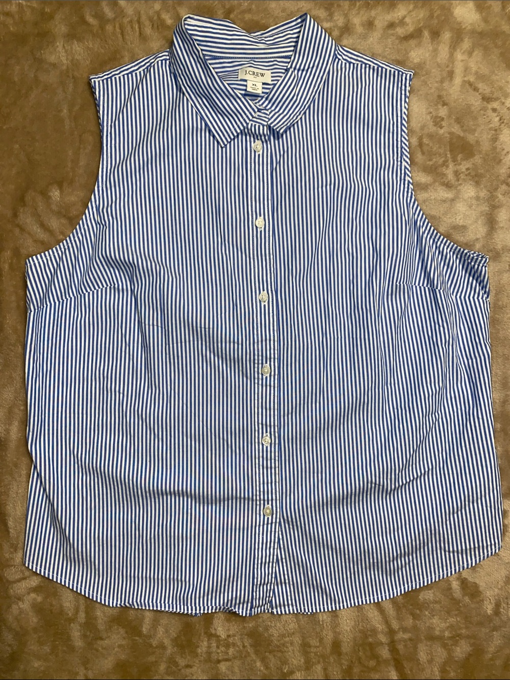 J. Crew Blue & White Striped Sleeveless Button-Down Shirt